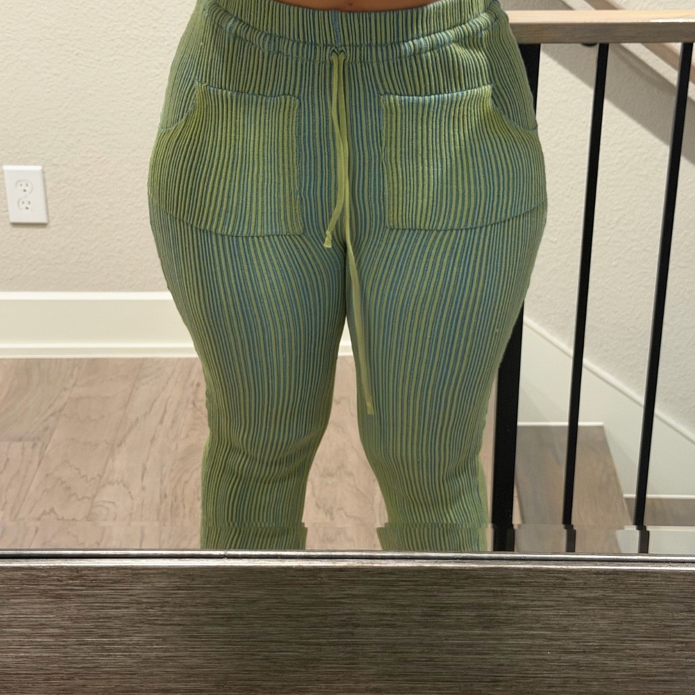 Pretty Little Thing Striped Green and Blue Pants